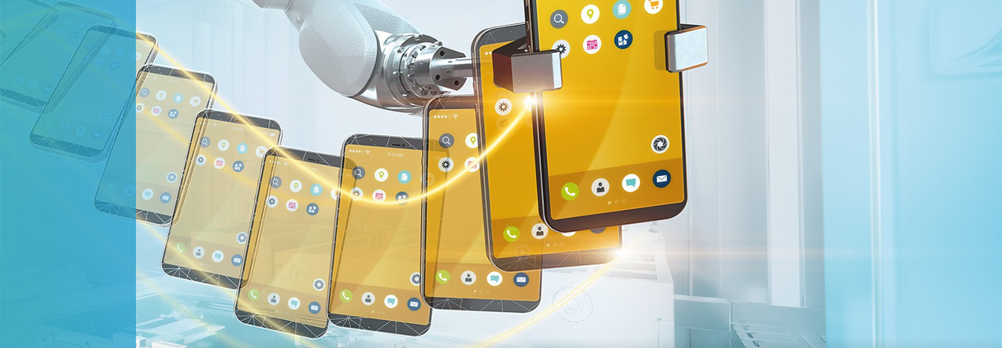 flygande smartphones med gripande robotarm